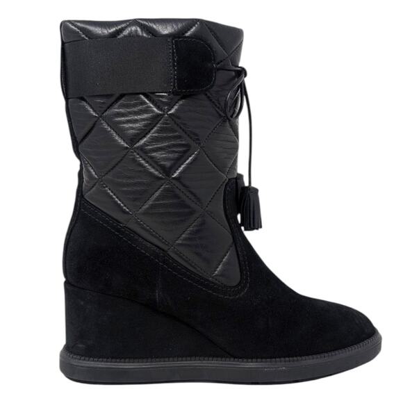 Aquatalia Caliana 8.5 Black Weatherproof Quilted Leather Suede Wedge Boots - Picture 7 of 7